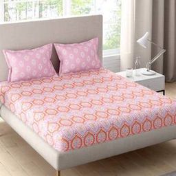144 TC Sparkle Floral Print Double Cotton Bedsheet with Pillow Covers-image-24