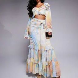 Women Printed Tiered Skirt with Shell Trim-picture-44