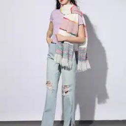 Knitted Woolen Scarf with Fringes-image-84