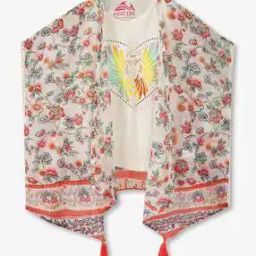 Girls Floral Print Round-Neck T-Shirt with Jacket-image-39