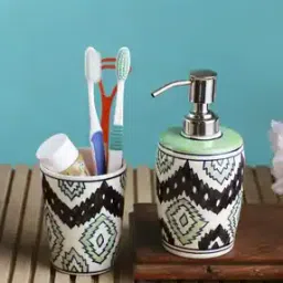 Aztec Print Soap Dispenser with Brush Holder-image-3