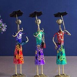 Set of 3 Handcrafted & Hand-Painted Lady with Umbrella Showpieces-11