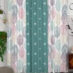 Set of 3 250 TC Leaf Print Door Curtains-19