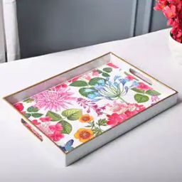Floral Print Rectangular Plastic Large Tray-image-12