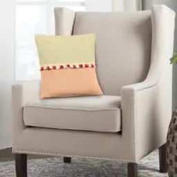 Cotton Handloom Woven Cushion Cover with PomPoms 16" x 16"-43