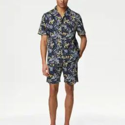 Men Leaf Print Lounge T-Shirt & Shorts Set-40