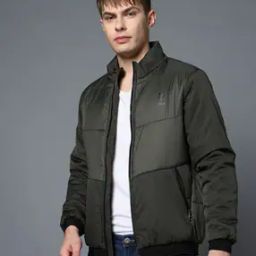 Men Regular Fit Zip-Front Bomber Jacket with Zipper Pockets-image-60