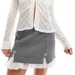 Women Double Layer A-Line Skirt with Bow-image-25