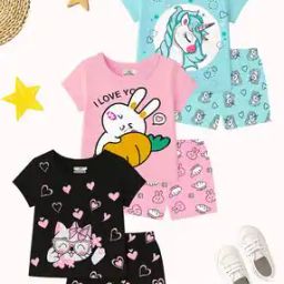 Girls Cartoon Print Shorts with Top-picture-5