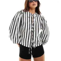 Women Striped Regular Fit Cotton Top with Tie-Up-picture-3
