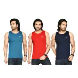 Pack of 3 Men Logo Print Sleeveless Vests-image-16