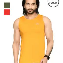 Pack of 3 Men Logo Print Sleeveless Vests-image-59