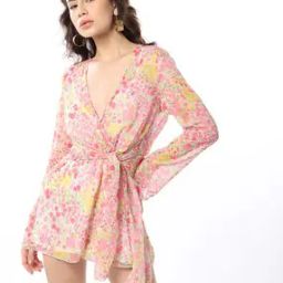 Miss Selfridge Ditsy Print Wrap Tie Waist Playsuit-image-47