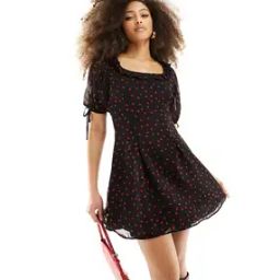 Frill Heart Print Mini Dress-image-6