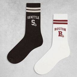 Pack of 2 Sports Socks with Boston & Seattle Graphic Print-image-43