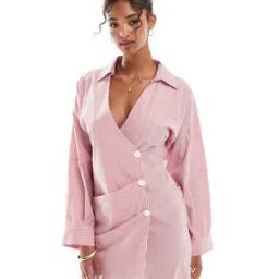 Striped Asymmetric Half Wrap Shirt with Front Button Detail-7