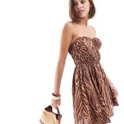 Animal Print Mini Bandeau Sundress with Ruched Bust-image-79