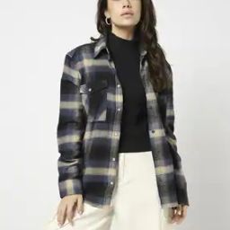 Women Checked Relaxed Fit Shirt with Flap Pockets-image-4