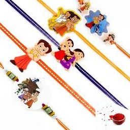 Set of 5 Cartoon Tie-Up Rakhis with Roli Chawal & Greetings Cards-image-86