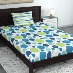 144 TC Cotton Polka Dot Single Bedsheet with 2 Pillow Covers-image-7