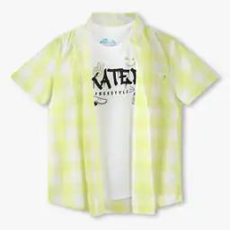 Boys Checked Slim Fit Shirt with T-Shirt-image-21
