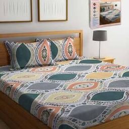 Multicolor Motifs Cotton Blend King Size Packing Double Bedsheet-12