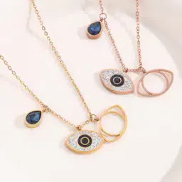 jewels galaxy Set of 3 Women Gold-Plated American Diamond-Studded Evil-Eye Pendants -picture-2