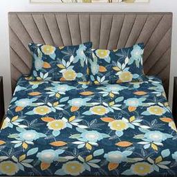 300 TC Floral Print King-Size Fitted Bedsheet with Pillow Covers-image-70