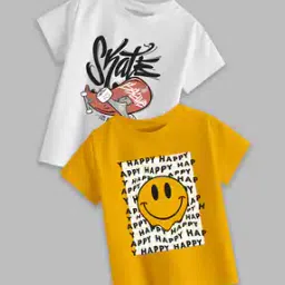 Pack of 2 Boys Regular Fit Typographic Print T-shirt-image-9