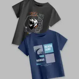 Pack of 2 Boys Regular Fit Typographic Print T-shirt-image-68