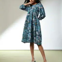 Women Leaf Print A-Line Dress-picture-18