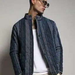 Men Striped Regular Fit Biker Jacket-image-16