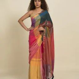Colourblock Cotton Saree with Tassels-image-79