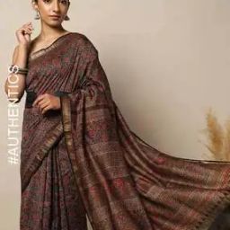 Handblock Ajrak Print Zari Border Saree-image-49