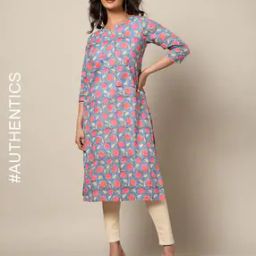 Sanganeri Handblock Print Cotton Kurta with Pocket-image-37