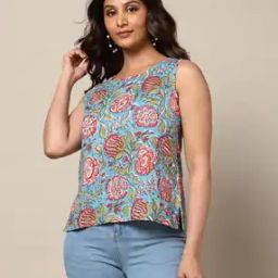 Sanganeri Handblock Print Cotton Sleeveless Top-image-88