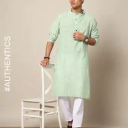 Striped Woven South Cotton Long Kurta with Side Pocket-image-35