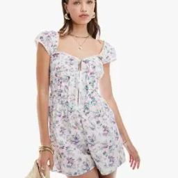 Floral Print Dobby Playsuit with Corset Waist-image-71