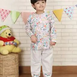 Boys Floral Kurta Pyjama Set-image-32