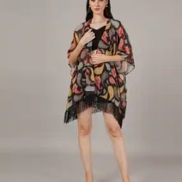 Women Paisley Print Relaxed Fit Front-Open Shrug with Fringes Hem-34