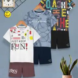 Boys Pack of 3 Typographic Print Shorts & T-Shirt Set-image-8