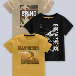 Pack of 3 Boys Typographic Print Regular Fit Crew-Neck T-Shirts-48