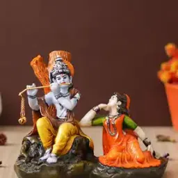 Polyresin Lord Radha Krishna with Flute Religious Idol-image-1