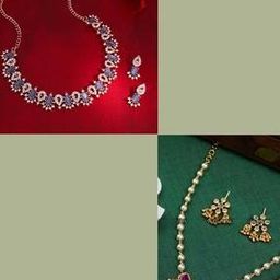 Set of 2 Women Gold-Plated Stone-Studded Necklace with Earrings -image-55