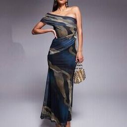Mesh Twist One Shoulder Maxi Dress with Hitched Skirt Detail-image-39