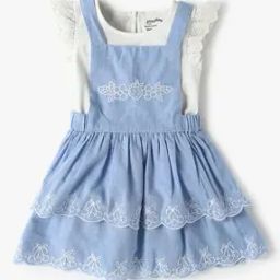 Girls Embroidered Relaxed Fit Dungaree with T-Shirt-image-21