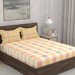 152 TC Checked Cadence Super King- Size Cotton Bedsheet-5
