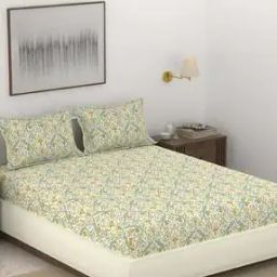 144 TC Floral Print Super King-Size Bedsheet with Pillow Covers-52