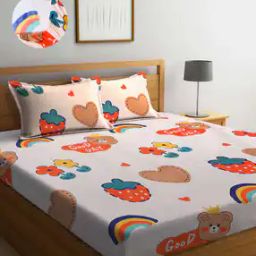 Graphic Print Double Bedsheet with Pillow Covers-2