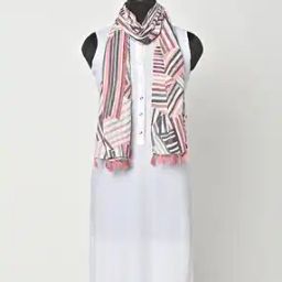 Women Striped Scarf with Tasseled Hemline-47